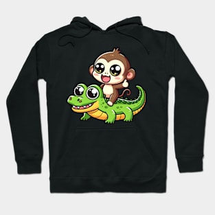 Cute monkey rides crocodile Hoodie